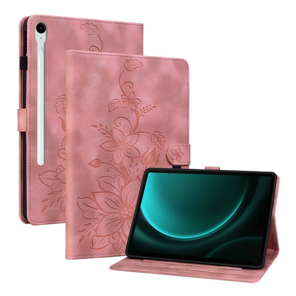 For Samsung Galaxy Tab S9 / S9 FE Lily Embossed Leather Tablet Case(Pink) - Galaxy Tab S9 Cases by PMC Jewellery | Online Shopping South Africa | PMC Jewellery | Buy Now Pay Later Mobicred