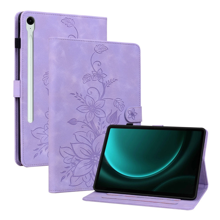 For Samsung Galaxy Tab S9 / S9 FE Lily Embossed Leather Tablet Case(Purple) - Galaxy Tab S9 Cases by PMC Jewellery | Online Shopping South Africa | PMC Jewellery | Buy Now Pay Later Mobicred