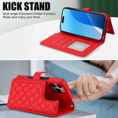 For iPhone 16 Pro Crossbody Multifunction Rhombic Leather Phone Case(Red) - More iPhone Cases by PMC Jewellery | Online Shopping South Africa | PMC Jewellery | Buy Now Pay Later Mobicred