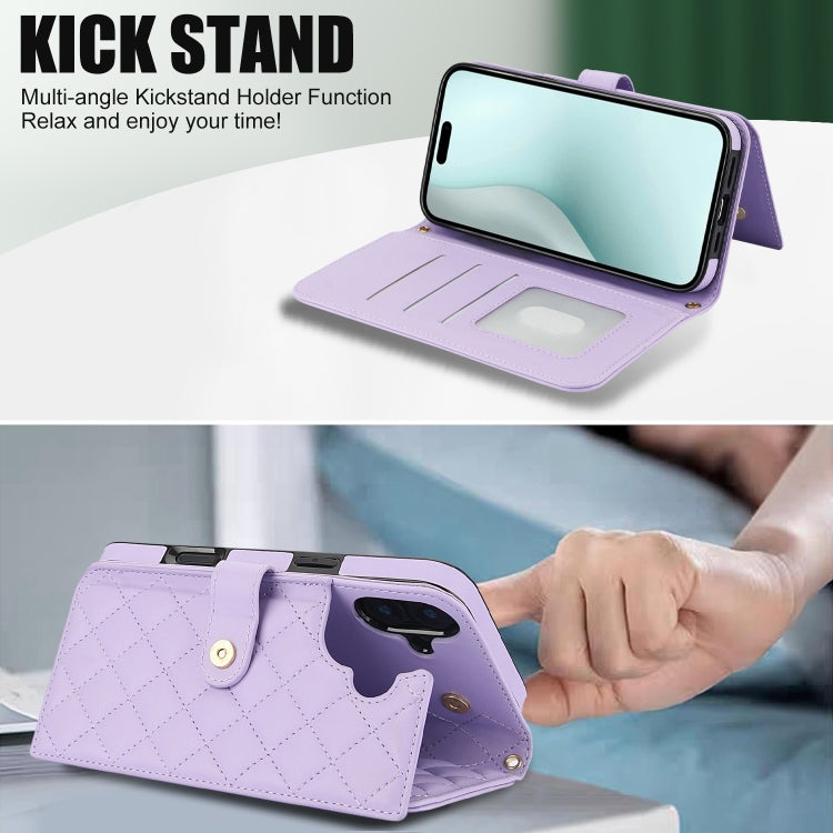 For iPhone 16 Plus Crossbody Multifunction Rhombic Leather Phone Case(Purple) - iPhone 16 Plus Cases by PMC Jewellery | Online Shopping South Africa | PMC Jewellery | Buy Now Pay Later Mobicred