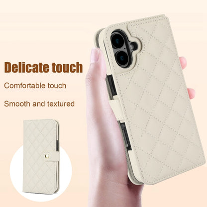 For iPhone 16 Crossbody Multifunction Rhombic Leather Phone Case(White) - iPhone 16 Cases by PMC Jewellery | Online Shopping South Africa | PMC Jewellery | Buy Now Pay Later Mobicred