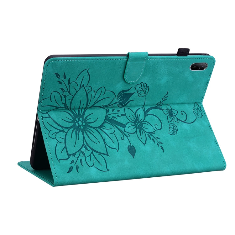 For Huawei MatePad SE 11 2024 Lily Embossed Leather Tablet Case(Green) - Huawei by PMC Jewellery | Online Shopping South Africa | PMC Jewellery | Buy Now Pay Later Mobicred