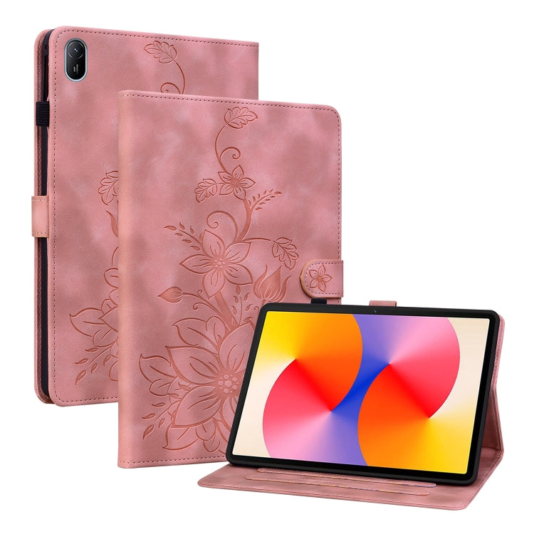 For Huawei MatePad SE 11 2024 Lily Embossed Leather Tablet Case(Pink) - Huawei by PMC Jewellery | Online Shopping South Africa | PMC Jewellery | Buy Now Pay Later Mobicred