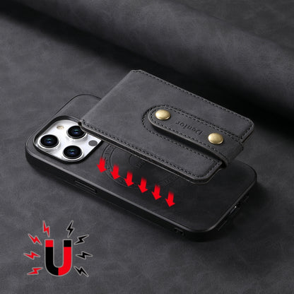 For iPhone 15 Pro Max Denior D14 NK Retro Pattern MagSafe Magnetic Card Holder Leather Phone Case(Black) - iPhone 15 Pro Max Cases by Denior | Online Shopping South Africa | PMC Jewellery | Buy Now Pay Later Mobicred