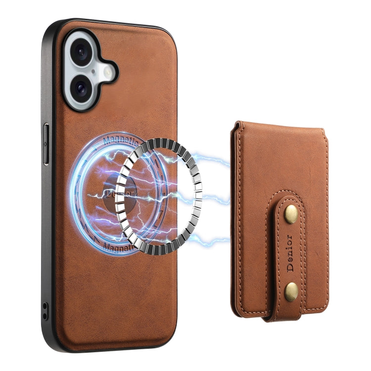 For iPhone 16 Denior D14 NK Retro Pattern MagSafe Magnetic Card Holder Leather Phone Case(Brown) - iPhone 16 Cases by Denior | Online Shopping South Africa | PMC Jewellery | Buy Now Pay Later Mobicred