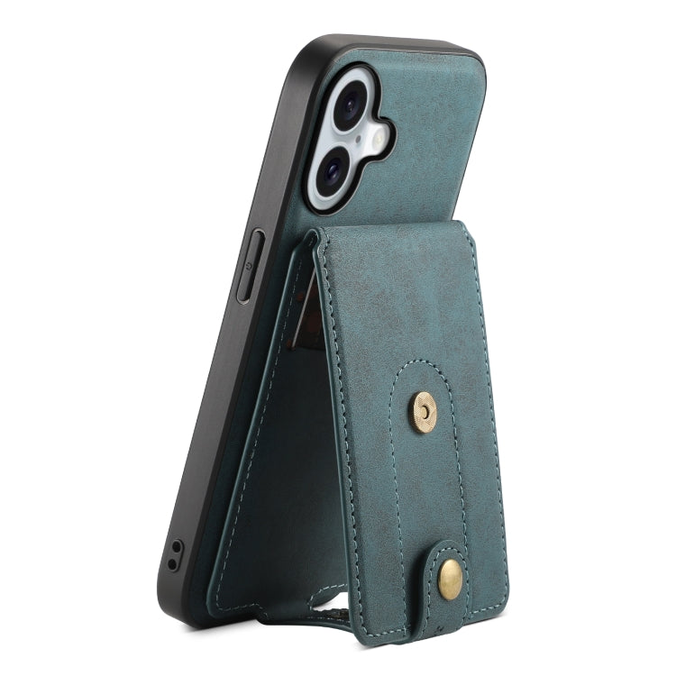 For iPhone 16 Denior D14 NK Retro Pattern MagSafe Magnetic Card Holder Leather Phone Case(Blue) - iPhone 16 Cases by Denior | Online Shopping South Africa | PMC Jewellery | Buy Now Pay Later Mobicred