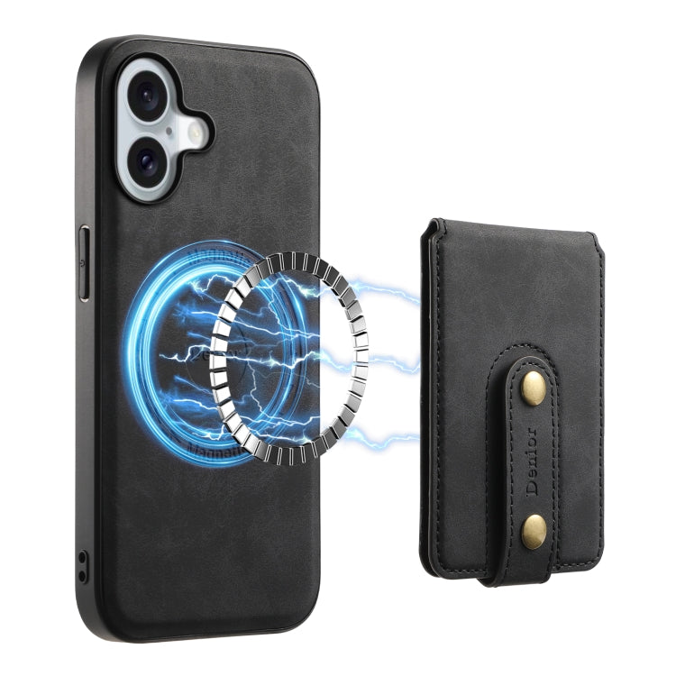 For iPhone 16 Denior D14 NK Retro Pattern MagSafe Magnetic Card Holder Leather Phone Case(Black) - iPhone 16 Cases by Denior | Online Shopping South Africa | PMC Jewellery | Buy Now Pay Later Mobicred