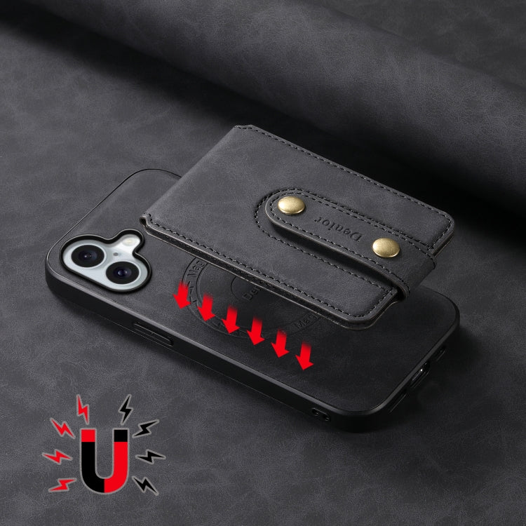 For iPhone 16 Denior D14 NK Retro Pattern MagSafe Magnetic Card Holder Leather Phone Case(Black) - iPhone 16 Cases by Denior | Online Shopping South Africa | PMC Jewellery | Buy Now Pay Later Mobicred