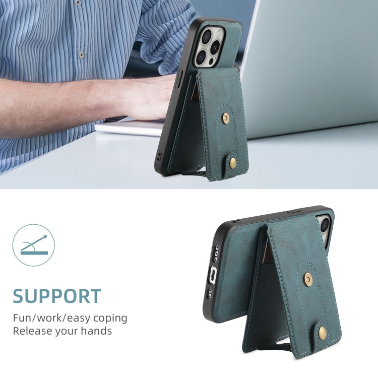 For iPhone 16 Pro Max Denior D14 NK Retro Pattern MagSafe Magnetic Card Holder Leather Phone Case(Blue) - iPhone 16 Pro Max Cases by Denior | Online Shopping South Africa | PMC Jewellery | Buy Now Pay Later Mobicred