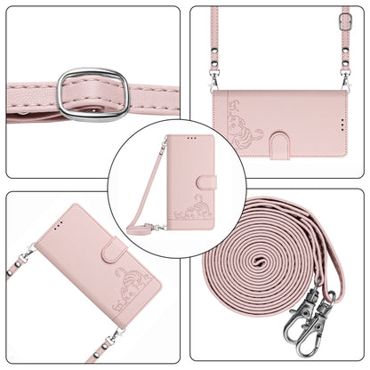 For Motorola Moto G Play 4G 2024 Global Cat Rat Embossed Pattern RFID Leather Phone Case with Lanyard(Pink) - Motorola Cases by PMC Jewellery | Online Shopping South Africa | PMC Jewellery | Buy Now Pay Later Mobicred