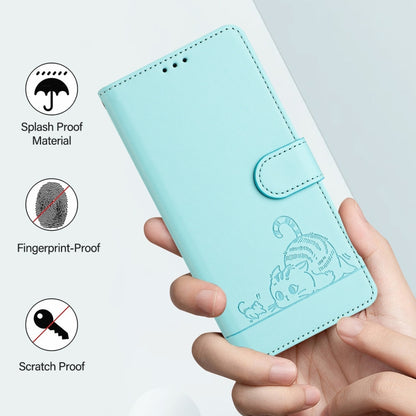 For Motorola Moto G Play 5G 2024 Global Cat Rat Embossed Pattern RFID Leather Phone Case with Lanyard(Mint Green) - Motorola Cases by PMC Jewellery | Online Shopping South Africa | PMC Jewellery | Buy Now Pay Later Mobicred