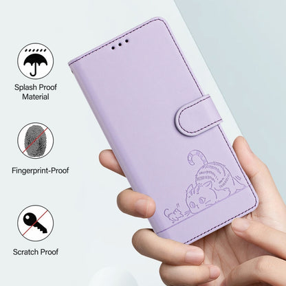 For Motorola Moto G Play 5G 2024 Global Cat Rat Embossed Pattern RFID Leather Phone Case with Lanyard(Purple) - Motorola Cases by PMC Jewellery | Online Shopping South Africa | PMC Jewellery | Buy Now Pay Later Mobicred