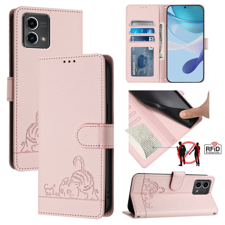 For Motorola Moto G Stylus 5G 2024 Cat Rat Embossed Pattern RFID Leather Phone Case with Lanyard(Pink) - Motorola Cases by PMC Jewellery | Online Shopping South Africa | PMC Jewellery | Buy Now Pay Later Mobicred