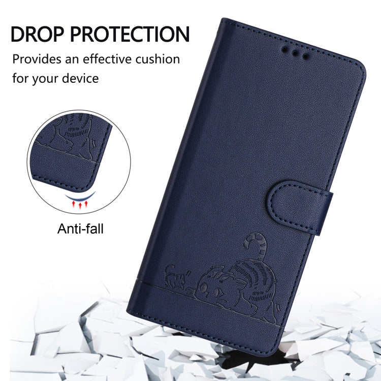 For Motorola Moto G Stylus 5G 2024 Cat Rat Embossed Pattern RFID Leather Phone Case with Lanyard(Blue) - Motorola Cases by PMC Jewellery | Online Shopping South Africa | PMC Jewellery | Buy Now Pay Later Mobicred