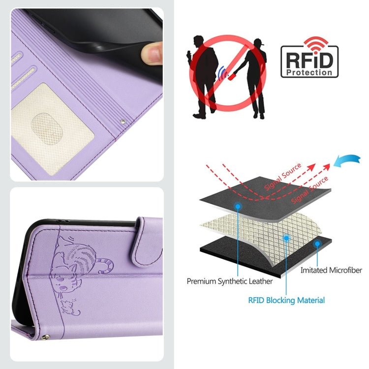 For Motorola Moto G Stylus 5G 2024 Cat Rat Embossed Pattern RFID Leather Phone Case with Lanyard(Purple) - Motorola Cases by PMC Jewellery | Online Shopping South Africa | PMC Jewellery | Buy Now Pay Later Mobicred