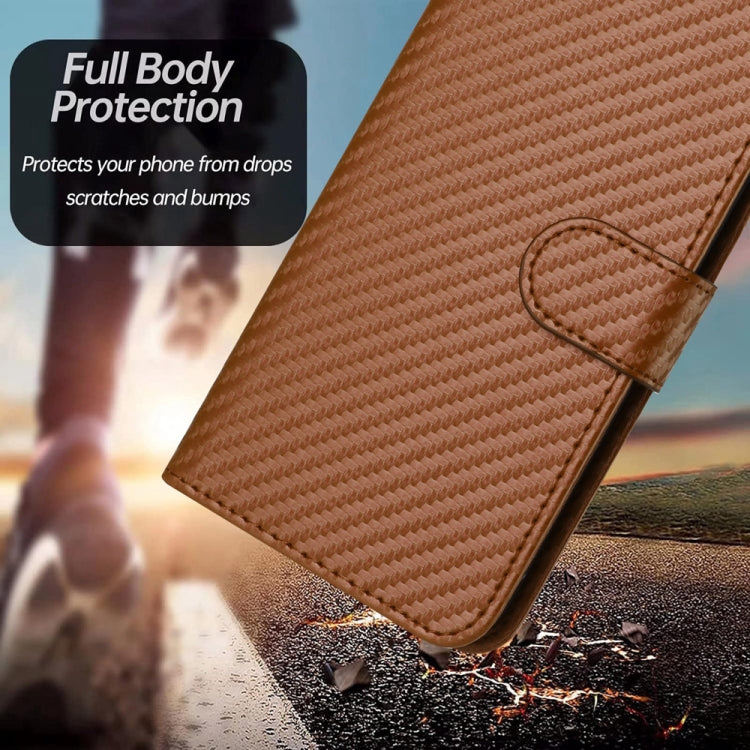 For Xiaomi Redmi K70 / K70 Pro YX0070 Carbon Fiber Buckle Leather Phone Case with Lanyard(Coffee) - K70 Cases by PMC Jewellery | Online Shopping South Africa | PMC Jewellery | Buy Now Pay Later Mobicred