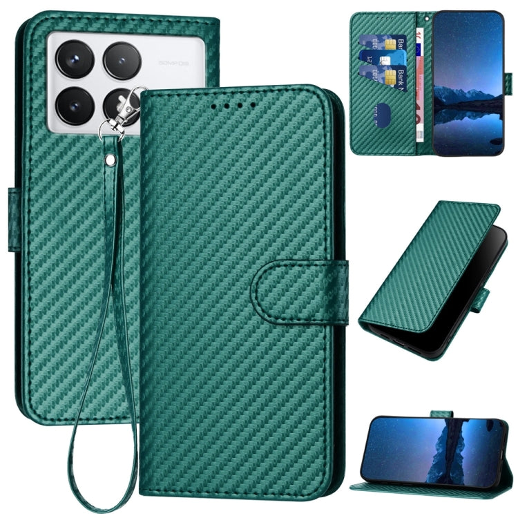 For Xiaomi Redmi K70 / K70 Pro YX0070 Carbon Fiber Buckle Leather Phone Case with Lanyard(Dark Green) - K70 Cases by PMC Jewellery | Online Shopping South Africa | PMC Jewellery | Buy Now Pay Later Mobicred