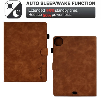 For iPad Pro 11 2024 Embossed Smile Smart Leather Tablet Case(Brown) - iPad Pro 11 2024 Cases by PMC Jewellery | Online Shopping South Africa | PMC Jewellery | Buy Now Pay Later Mobicred