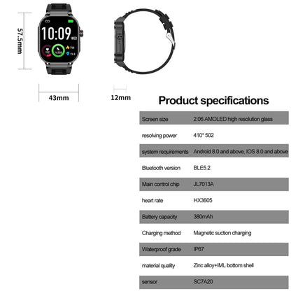 G40S 2.06 inch IP67 BT5.2 Sport Smart Watch, Support Bluetooth Call / Sleep / Blood Oxygen / Heart Rate / Blood Pressure Health Monitor(Grey) - Smart Watches by PMC Jewellery | Online Shopping South Africa | PMC Jewellery | Buy Now Pay Later Mobicred