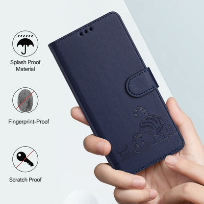 For Honor Magic6 Pro 5G Global Cat Rat Embossed Pattern RFID Leather Phone Case with Lanyard(Blue) - Honor Cases by PMC Jewellery | Online Shopping South Africa | PMC Jewellery | Buy Now Pay Later Mobicred