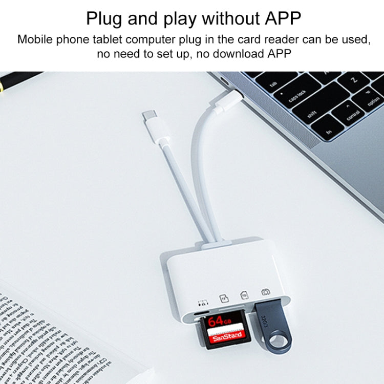 4 in 2 USB-C / Type-C + 8 Pin Interface Multi-function Card Reader(White) - U Disk & Card Reader by PMC Jewellery | Online Shopping South Africa | PMC Jewellery | Buy Now Pay Later Mobicred