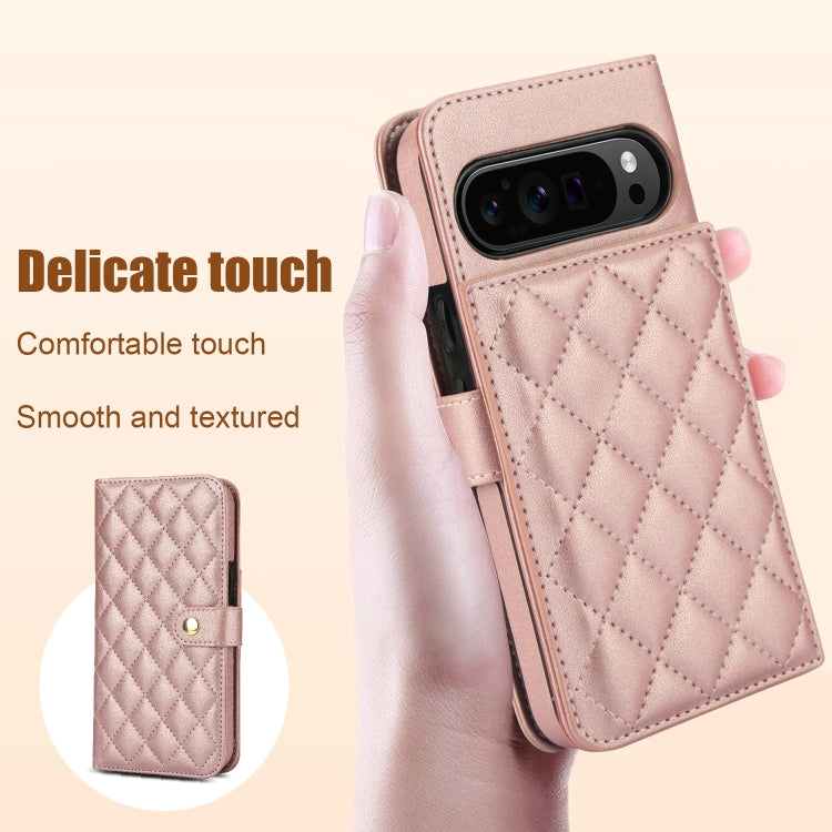 For Google Pixel 9 Crossbody Multifunction Rhombic Leather Phone Case(Rose Gold) - Google Cases by PMC Jewellery | Online Shopping South Africa | PMC Jewellery | Buy Now Pay Later Mobicred