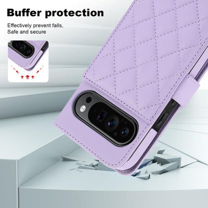 For Google Pixel 9 Crossbody Multifunction Rhombic Leather Phone Case(Purple) - Google Cases by PMC Jewellery | Online Shopping South Africa | PMC Jewellery | Buy Now Pay Later Mobicred