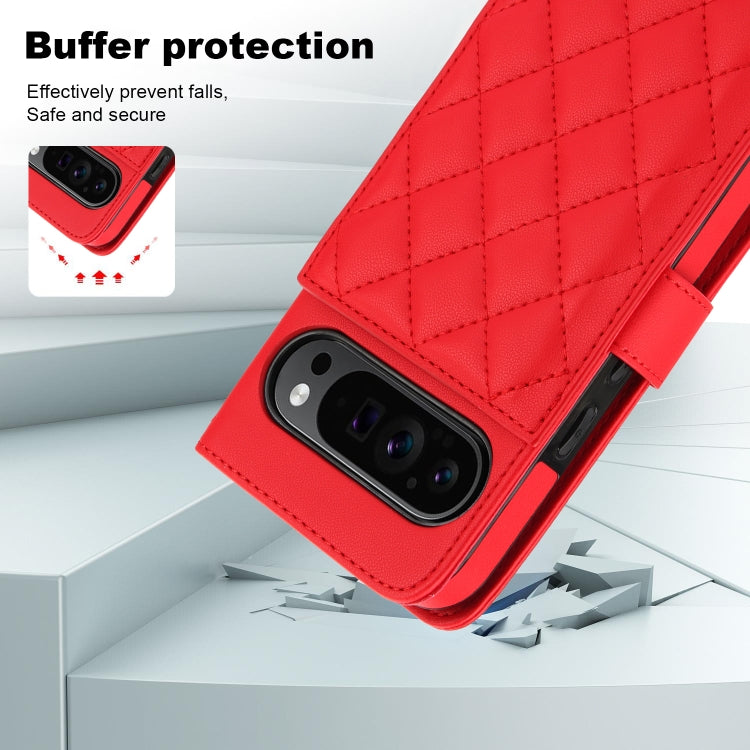 For Google Pixel 9 Pro XL Crossbody Multifunction Rhombic Leather Phone Case(Red) - Google Cases by PMC Jewellery | Online Shopping South Africa | PMC Jewellery | Buy Now Pay Later Mobicred