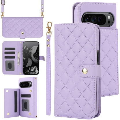 For Google Pixel 9 Pro XL Crossbody Multifunction Rhombic Leather Phone Case(Purple) - Google Cases by PMC Jewellery | Online Shopping South Africa | PMC Jewellery | Buy Now Pay Later Mobicred