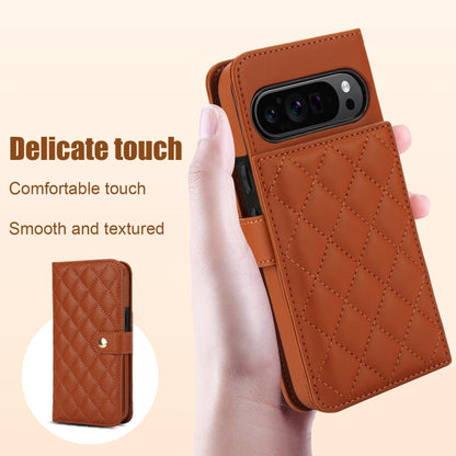 For Google Pixel 9 Pro XL Crossbody Multifunction Rhombic Leather Phone Case(Brown) - Google Cases by PMC Jewellery | Online Shopping South Africa | PMC Jewellery | Buy Now Pay Later Mobicred