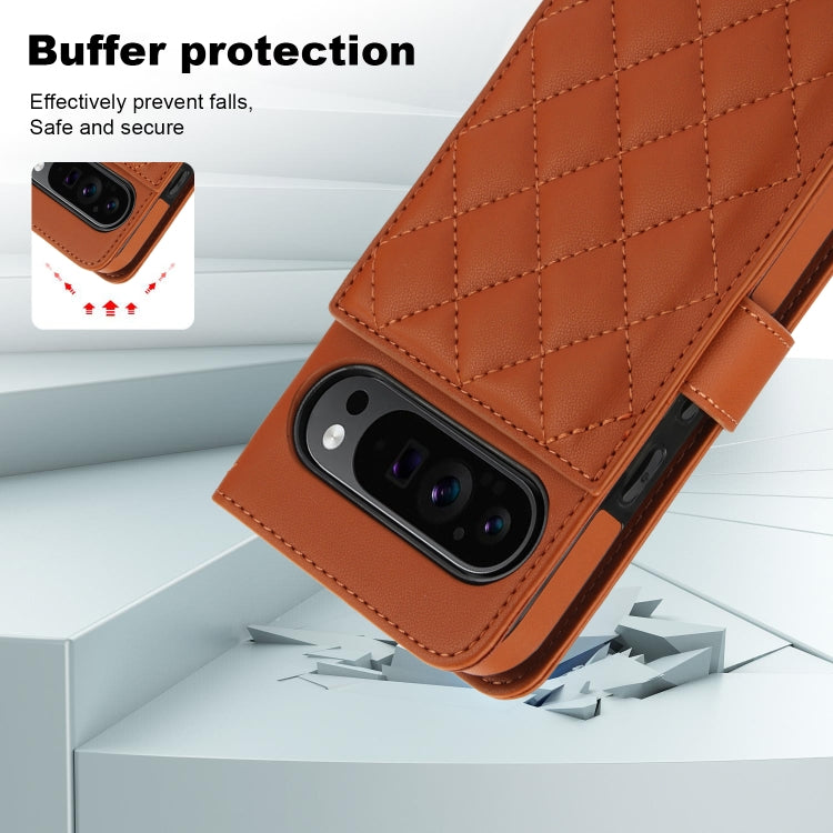 For Google Pixel 9 Pro XL Crossbody Multifunction Rhombic Leather Phone Case(Brown) - Google Cases by PMC Jewellery | Online Shopping South Africa | PMC Jewellery | Buy Now Pay Later Mobicred