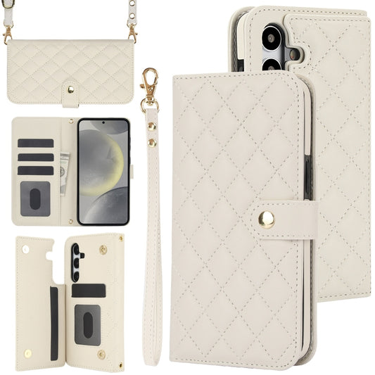 For Samsung Galaxy S24+ 5G Crossbody Multifunction Rhombic Leather Phone Case(White) - Galaxy S24+ 5G Cases by PMC Jewellery | Online Shopping South Africa | PMC Jewellery | Buy Now Pay Later Mobicred