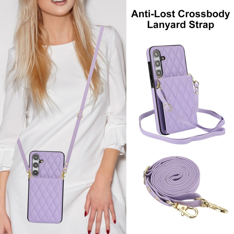 For Samsung Galaxy S24+ 5G YM015 Crossbody Rhombic Card Bag RFID Phone Case(Light Purple) - Galaxy S24+ 5G Cases by PMC Jewellery | Online Shopping South Africa | PMC Jewellery | Buy Now Pay Later Mobicred