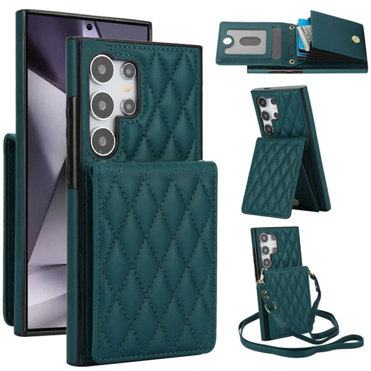 For Samsung Galaxy S24 Ultra 5G YM015 Crossbody Rhombic Card Bag RFID Phone Case(Green) - Galaxy S24 Ultra 5G Cases by PMC Jewellery | Online Shopping South Africa | PMC Jewellery | Buy Now Pay Later Mobicred