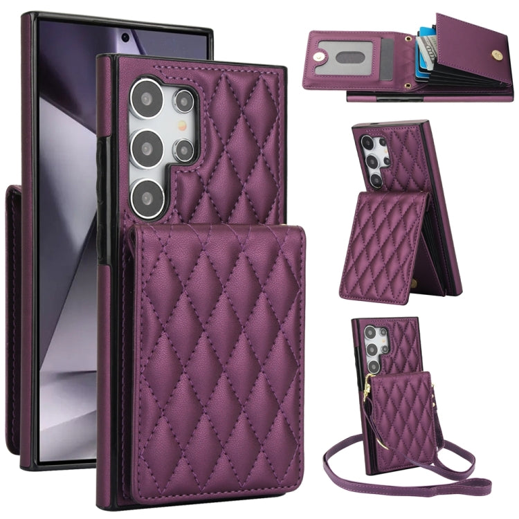 For Samsung Galaxy S24 Ultra 5G YM015 Crossbody Rhombic Card Bag RFID Phone Case(Dark Purple) - Galaxy S24 Ultra 5G Cases by PMC Jewellery | Online Shopping South Africa | PMC Jewellery | Buy Now Pay Later Mobicred