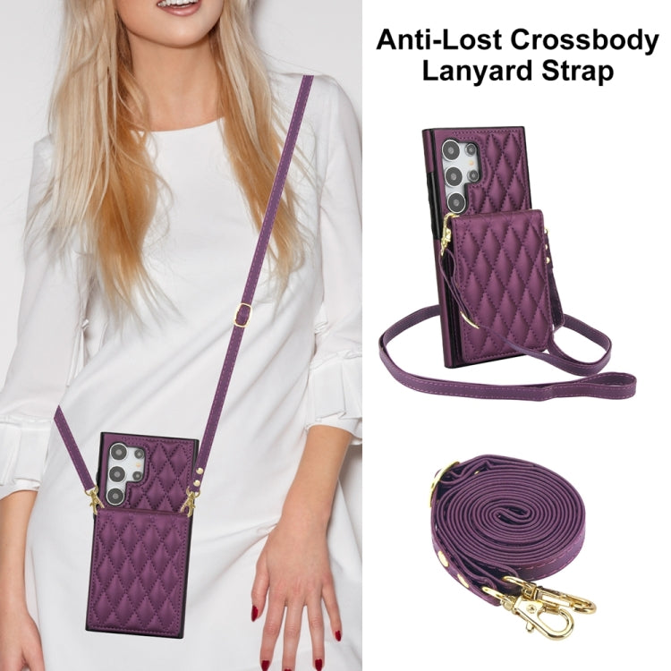 For Samsung Galaxy S24 Ultra 5G YM015 Crossbody Rhombic Card Bag RFID Phone Case(Dark Purple) - Galaxy S24 Ultra 5G Cases by PMC Jewellery | Online Shopping South Africa | PMC Jewellery | Buy Now Pay Later Mobicred