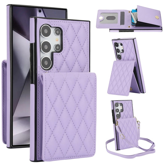 For Samsung Galaxy S24 Ultra 5G YM015 Crossbody Rhombic Card Bag RFID Phone Case(Light Purple) - Galaxy S24 Ultra 5G Cases by PMC Jewellery | Online Shopping South Africa | PMC Jewellery | Buy Now Pay Later Mobicred