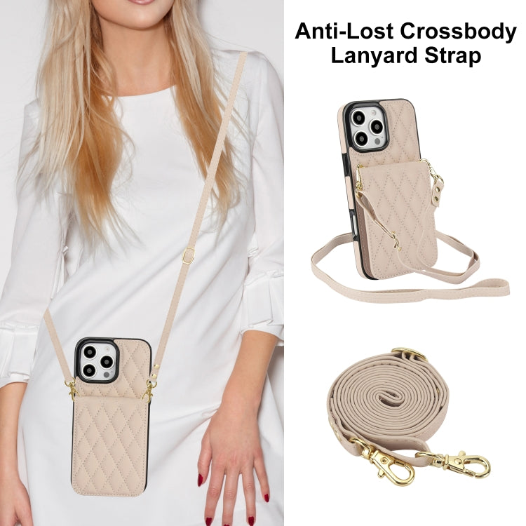 For iPhone 16 Pro Max YM015 Crossbody Rhombic Card Bag RFID Phone Case(White) - iPhone 16 Pro Max Cases by PMC Jewellery | Online Shopping South Africa | PMC Jewellery | Buy Now Pay Later Mobicred