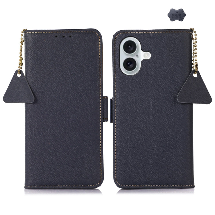 For iPhone 16 Side-Magnetic TJ Genuine Leather RFID Phone Case(Blue) - iPhone 16 Cases by PMC Jewellery | Online Shopping South Africa | PMC Jewellery | Buy Now Pay Later Mobicred