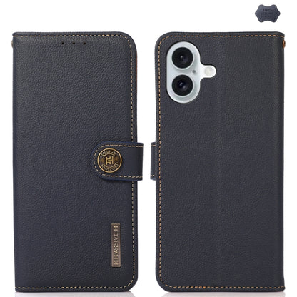 For iPhone 16 KHAZNEH Custer Genuine Leather RFID Phone Case(Blue) - iPhone 16 Cases by PMC Jewellery | Online Shopping South Africa | PMC Jewellery | Buy Now Pay Later Mobicred