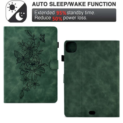 For iPad Pro 11 2024 Peony Butterfly Embossed Leather Smart Tablet Case(Green) - iPad Pro 11 2024 Cases by PMC Jewellery | Online Shopping South Africa | PMC Jewellery | Buy Now Pay Later Mobicred