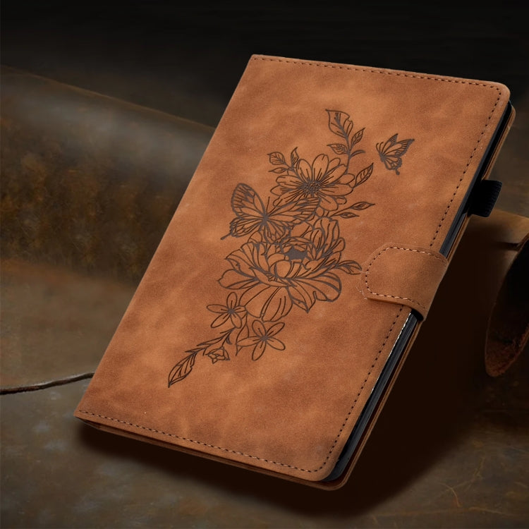 For iPad Pro 11 2024 Peony Butterfly Embossed Leather Smart Tablet Case(Brown) - iPad Pro 11 2024 Cases by PMC Jewellery | Online Shopping South Africa | PMC Jewellery | Buy Now Pay Later Mobicred