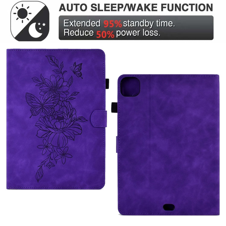 For iPad Pro 11 2024 Peony Butterfly Embossed Leather Smart Tablet Case(Purple) - iPad Pro 11 2024 Cases by PMC Jewellery | Online Shopping South Africa | PMC Jewellery | Buy Now Pay Later Mobicred