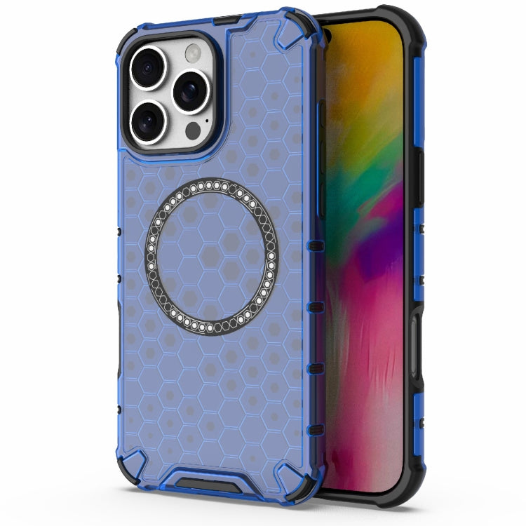 For iPhone 16 Pro Max Honeycomb Magnetic Ring Shockproof Phone Case(Blue) - iPhone 16 Pro Max Cases by PMC Jewellery | Online Shopping South Africa | PMC Jewellery | Buy Now Pay Later Mobicred