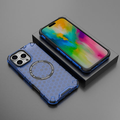 For iPhone 16 Pro Max Honeycomb Magnetic Ring Shockproof Phone Case(Blue) - iPhone 16 Pro Max Cases by PMC Jewellery | Online Shopping South Africa | PMC Jewellery | Buy Now Pay Later Mobicred