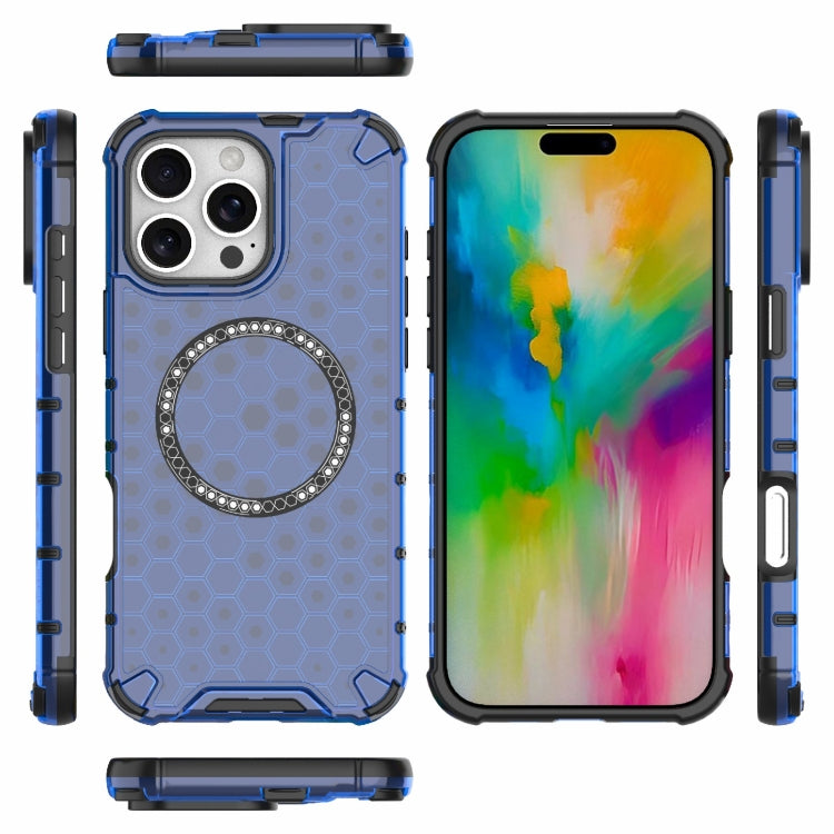 For iPhone 16 Pro Max Honeycomb Magnetic Ring Shockproof Phone Case(Blue) - iPhone 16 Pro Max Cases by PMC Jewellery | Online Shopping South Africa | PMC Jewellery | Buy Now Pay Later Mobicred