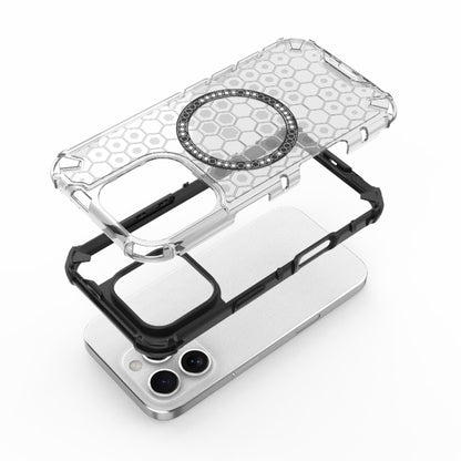 For iPhone 16 Pro Honeycomb Magnetic Ring Shockproof Phone Case(White) - iPhone 16 Pro Cases by PMC Jewellery | Online Shopping South Africa | PMC Jewellery | Buy Now Pay Later Mobicred