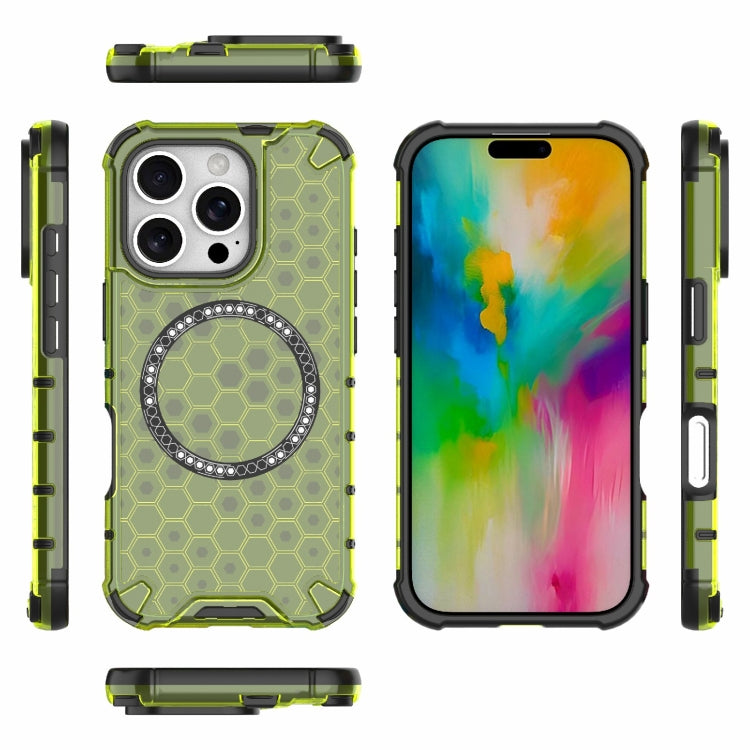 For iPhone 16 Pro Honeycomb Magnetic Ring Shockproof Phone Case(Green) - iPhone 16 Pro Cases by PMC Jewellery | Online Shopping South Africa | PMC Jewellery | Buy Now Pay Later Mobicred