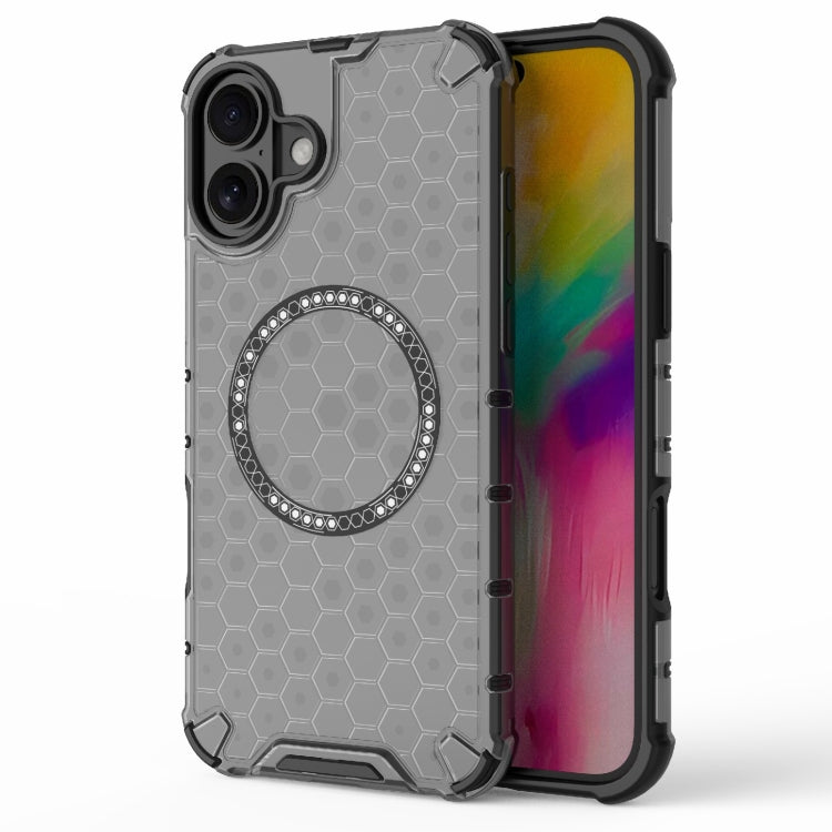 For iPhone 16 Plus Honeycomb Magnetic Ring Shockproof Phone Case(Black) - iPhone 16 Plus Cases by PMC Jewellery | Online Shopping South Africa | PMC Jewellery | Buy Now Pay Later Mobicred