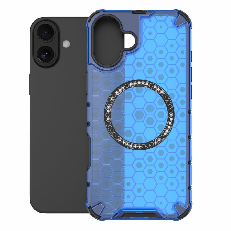 For iPhone 16 Plus Honeycomb Magnetic Ring Shockproof Phone Case(Blue) - iPhone 16 Plus Cases by PMC Jewellery | Online Shopping South Africa | PMC Jewellery | Buy Now Pay Later Mobicred